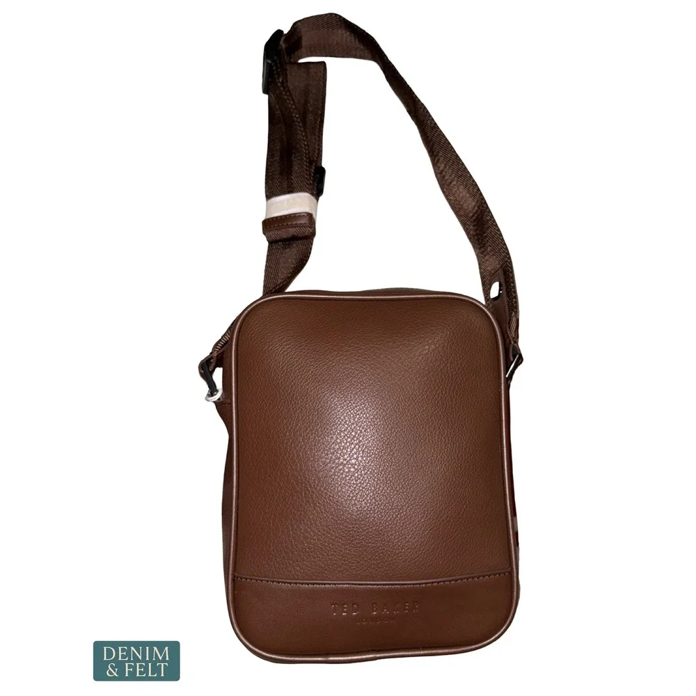 NEW Ted Baker London Brown Double Zip Camera Crossbody Pebbled Leather Travel